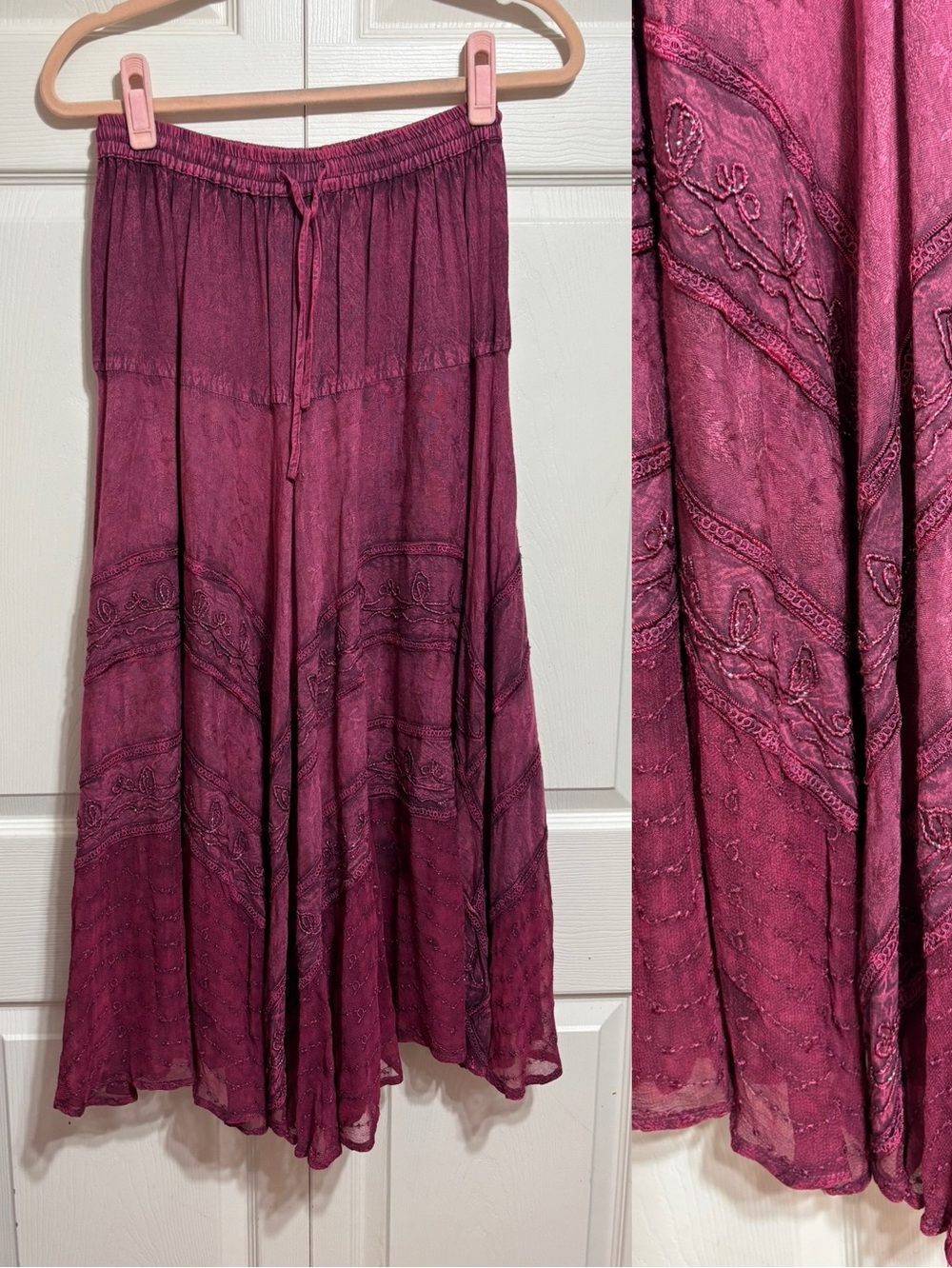 Women's Boho Fairy Embroidered Maxi Skirt - Berry